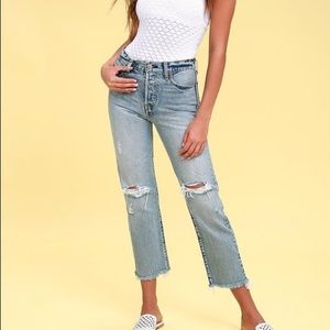 Levi's wedgie straight frayed denim  jeans